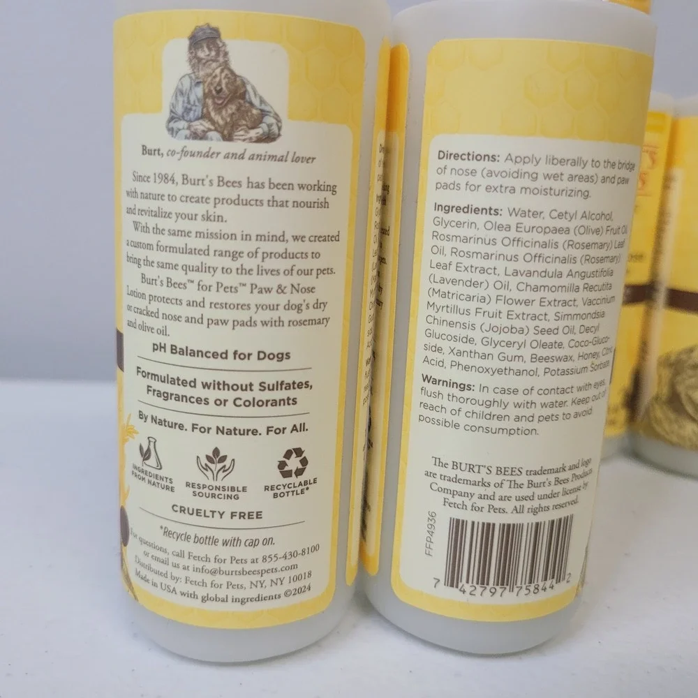 4 Pack Burts Bees for Dogs Paw & Nose Lotion Rosemary Olive Oil‎ 4oz Each
